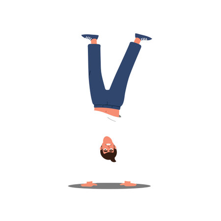 The character transitions from upright to inverted position.のイラスト素材