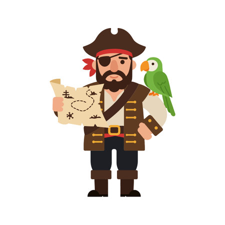The pirate confidently displays the treasure map in hand.のイラスト素材