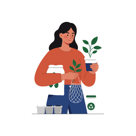 Transition from holding a pot to nurturing a plantのイラスト素材