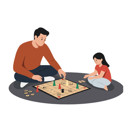 The scene transitions from focused play to enjoyment together.のイラスト素材