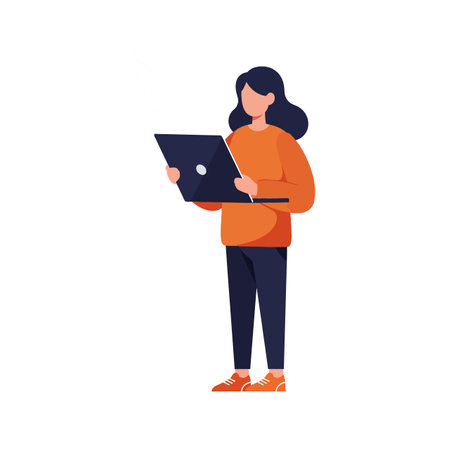 Transition from standing to focused while using laptopのイラスト素材