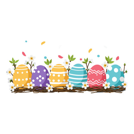Transition from empty space to vibrant decorated egg displayのイラスト素材