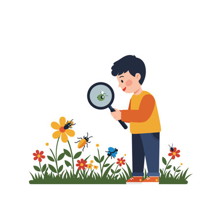 The size changes focus from flowers to insects nearby.のイラスト素材