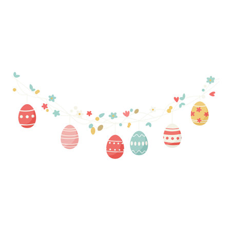 Vibrant display of decorated eggs and flowers in transitionのイラスト素材