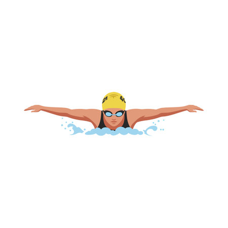 The swimmer transitions from dive to full stroke positionのイラスト素材