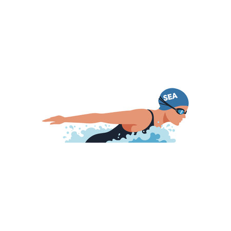 Swimmer transitions from entry to streamlined position in water.のイラスト素材