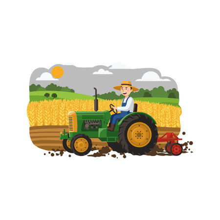 Transition from blowing to harvesting in vibrant fieldsのイラスト素材