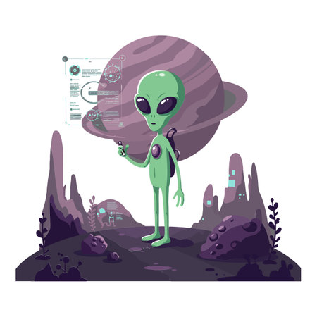 The alien character interacts with technology in the second frame.