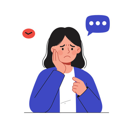 The woman shows concern while holding her face.のイラスト素材