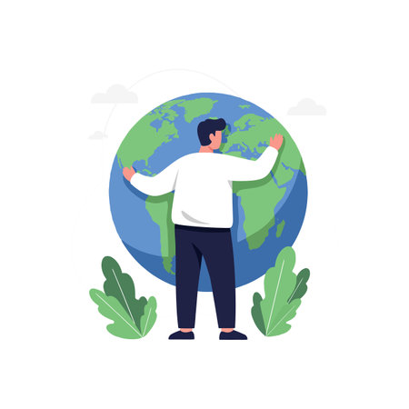 The figure is now reaching out to the globe.のイラスト素材