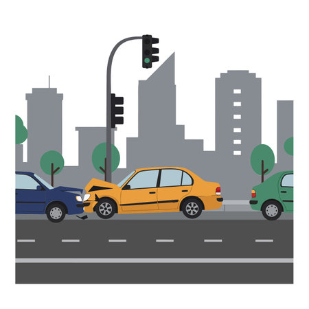 Illustration shows accident aftermath between the first and second frameのイラスト素材