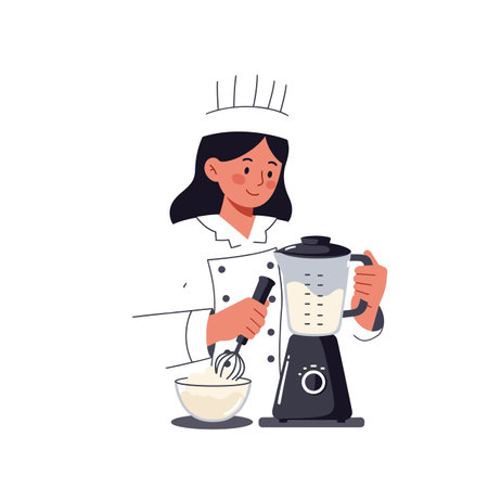 The chef blends ingredients while preparing a dish.のイラスト素材