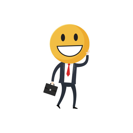 The character transitions from serious to cheerful demeanor.のイラスト素材