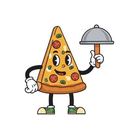 The pizza character transforms by holding a cloche.のイラスト素材