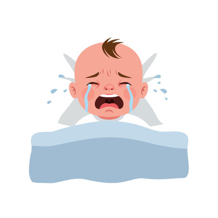 Baby transitions from crying to calm in two frames.のイラスト素材