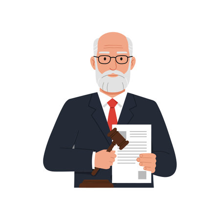 Judge transitions from holding gavel to document in sceneのイラスト素材