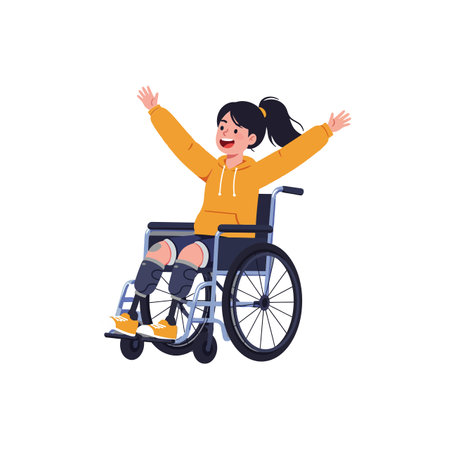 The girl joyfully raises her arms in excitement.のイラスト素材