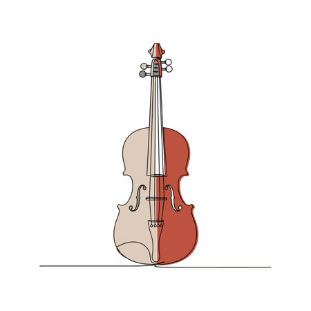 A beautifully crafted violin stands upright, displaying a smooth wooden finish and harmonious curves, radiating a classic musical charm.のイラスト素材