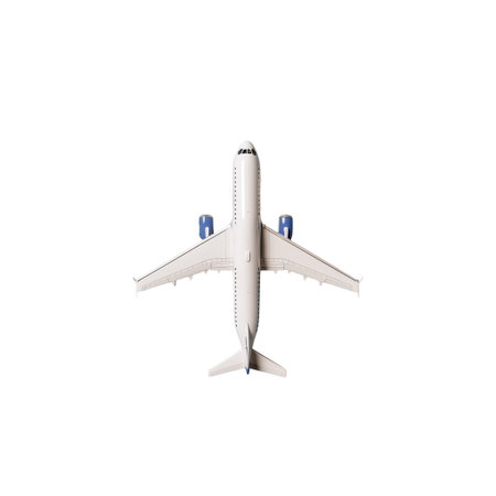 Aerial view of a commercial airplane isolated on a transparent background, showing its design and structure. Perfect for travel, aviation, and airline industry themes.の素材