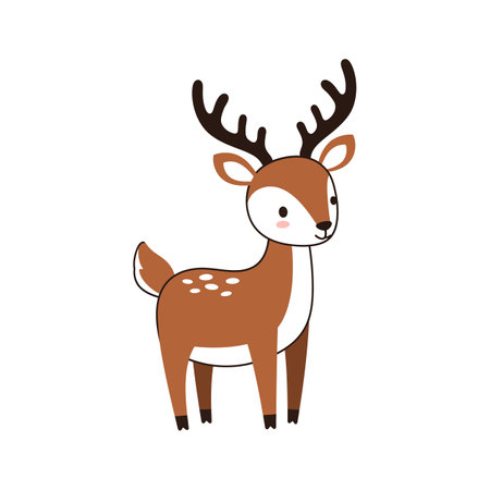 A charming young deer stands upright, showing its spotted brown fur and playful deer in a minimal style.のイラスト素材