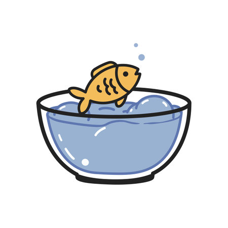 A cheerful goldfish swims playfully in a transparent bowl filled with water and bubbles, creating a lively and whimsical atmosphere.のイラスト素材