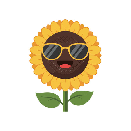 A cheerful sunflower with a smiling face and sunglasses stands proudly, radiating joy and a fun atmosphere.のイラスト素材