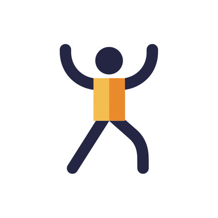 A joyful figure with outstretched arms exudes happiness, depicted in a colorful, flat design style against a simple background.のイラスト素材