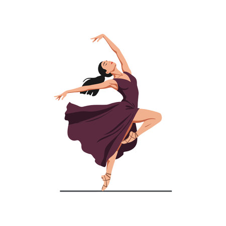 A dancer in a flowing purple dress strikes a graceful pose, capturing the essence of elegance and movement.のイラスト素材
