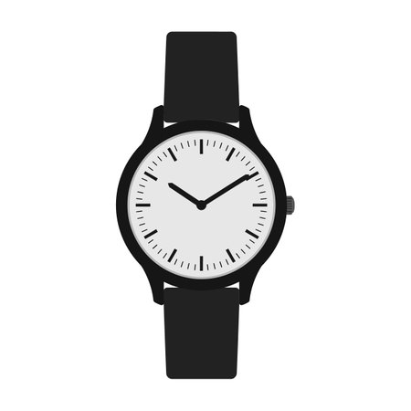 A sleek black wristwatch with a clean white face and minimalist design, emphasizing elegance and functionality.のイラスト素材