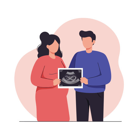 A couple eagerly displays an ultrasound photo, radiating happiness as they share this exciting moment together.のイラスト素材
