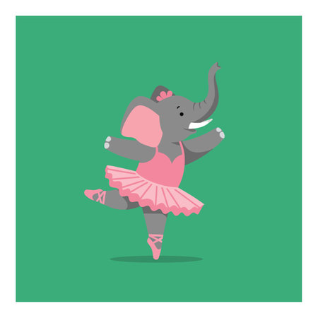 A cheerful elephant in a pink tutu gracefully dances on one leg, showing joy and playfulness in a vibrant setting.のイラスト素材