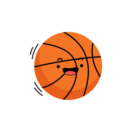 A playful orange basketball with a smiling expression rolls energetically, radiating joy and a sense of fun in this vibrant design.のイラスト素材
