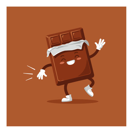 A cheerful chocolate bar with arms and legs dances gleefully, showcasing a fun and lighthearted atmosphere.のイラスト素材