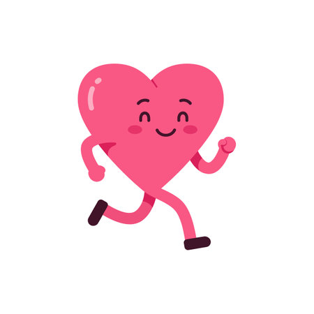 A cheerful heart character with arms and legs jogs joyfully, radiating positivity and energy in a minimalist style.のイラスト素材