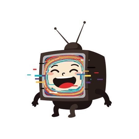 A joyful television character with a vibrant screen smiles widely, adding a whimsical and cheerful atmosphere to the design.のイラスト素材
