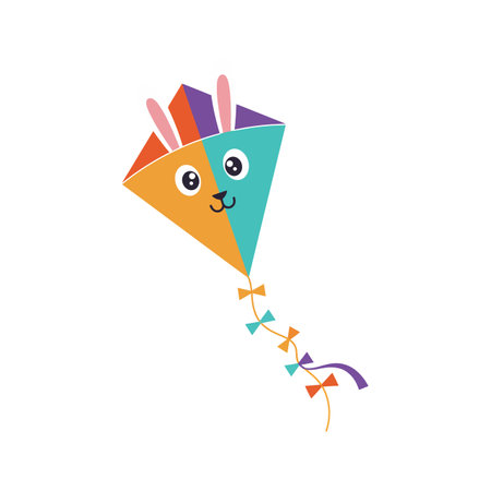 A playful kite with a bunny face and vibrant colors, flying joyfully in a clear sky.のイラスト素材
