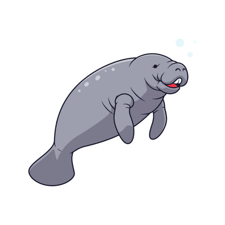 A playful manatee glides through crystal-clear water, bubbles rising around it, conveying a sense of tranquility and joy.のイラスト素材