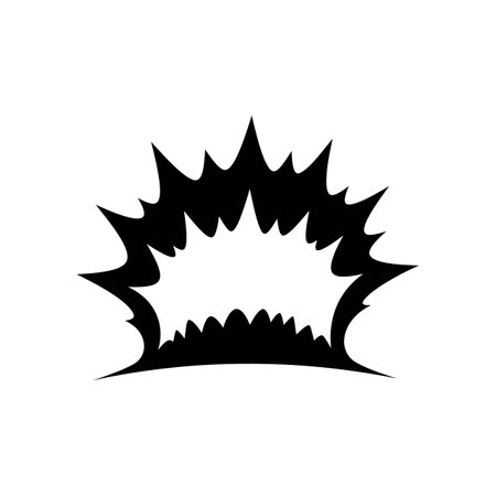 A striking black explosion shape features jagged edges and dynamic lines, conveying energy and impact in a minimalist design.のイラスト素材
