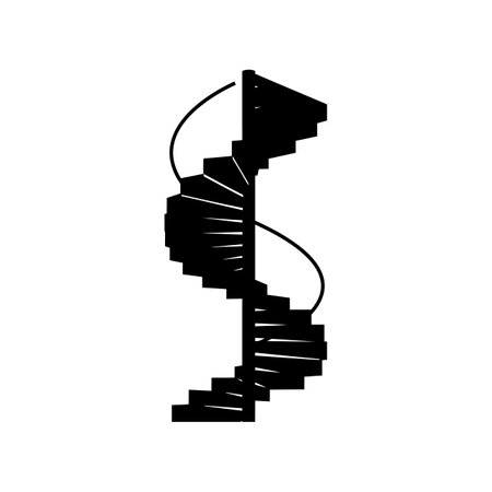 A sleek, minimalist spiral staircase stands elegantly, showcasing its geometric design and modern aesthetic in a monochromatic tone.のイラスト素材