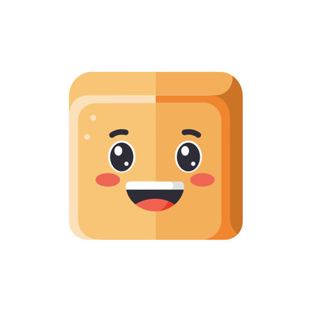 A cheerful cube-shaped cheese character with big eyes and a wide smile, exuding a playful and friendly atmosphere.のイラスト素材