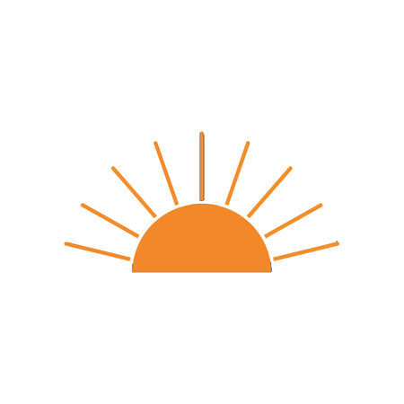 A bright sun with radiant rays in a flat design, symbolizing a new beginning and positivity.のイラスト素材