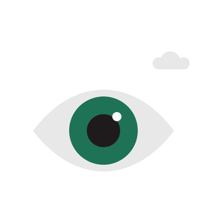 A green eye with a prominent black pupil and subtle cloud elements, conveying a sense of observation and clarity.のイラスト素材