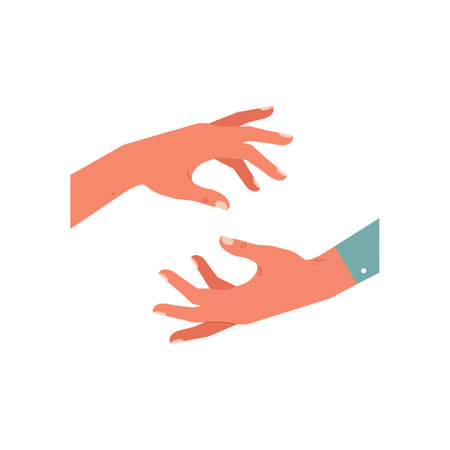 Two stylized hands extend towards one another, symbolizing connection and unity, set against a simple background.のイラスト素材