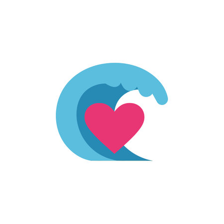A stylized blue wave gracefully wraps around a bold pink heart, evoking feelings of love and nature.のイラスト素材