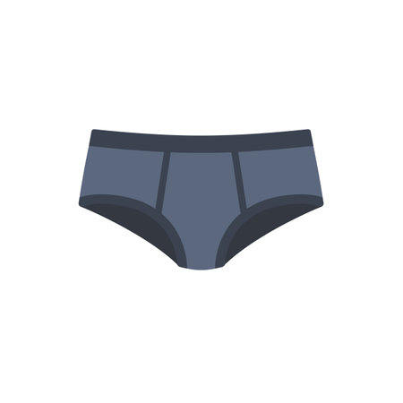 A pair of mens dark gray briefs with black waistband and trim, depicted in a minimal flat style emphasizing casual underwear.のイラスト素材