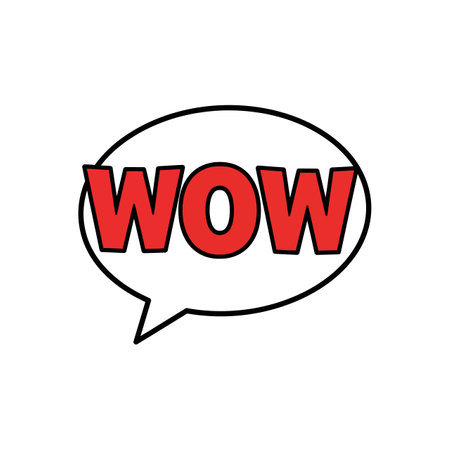 Bold red wow letters centered in a black outlined speech bubble with a white background, conveying surprise or excitement in a clean flat style.のイラスト素材