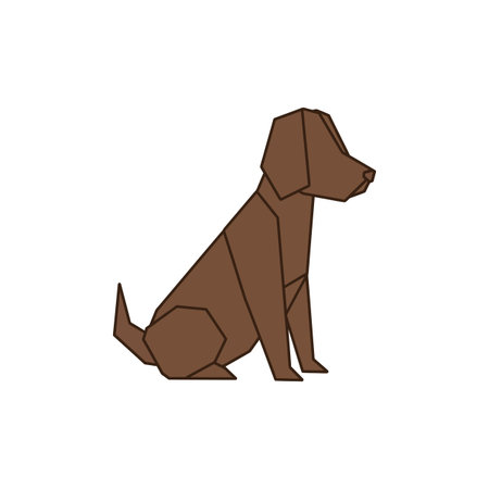A brown dog with angular shapes sits calmly facing right, depicted in a simple flat style conveying a quiet and still mood.のイラスト素材