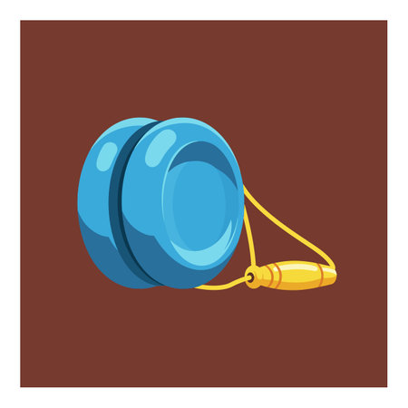 This vector shows a blue yo-yo toy with a wooden handle on a brown background, highlighting playful leisure activity in a calm setting.のイラスト素材