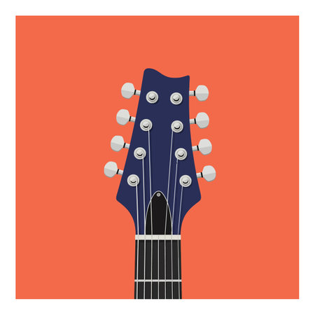 Guitar headstock with tuning pegs is shown against a bright orange background in a clean vector style. The image feels modern and vibrant.のイラスト素材