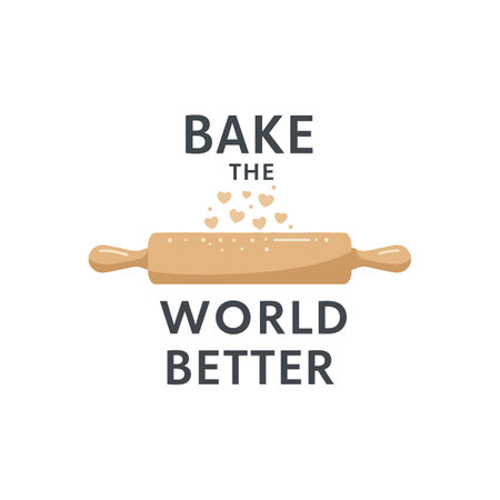 Vector illustration shows a rolling pin with small hearts symbolizing love and baking, perfect for culinary and creative projects, cheerful mood.のイラスト素材